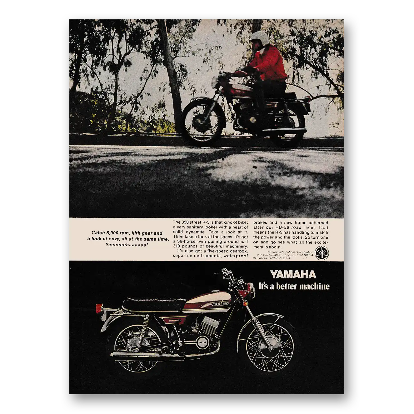 1970 Yamaha Motorcycles Catch 8000 RPM Fifth Gear Vintage Magazine Print Ad