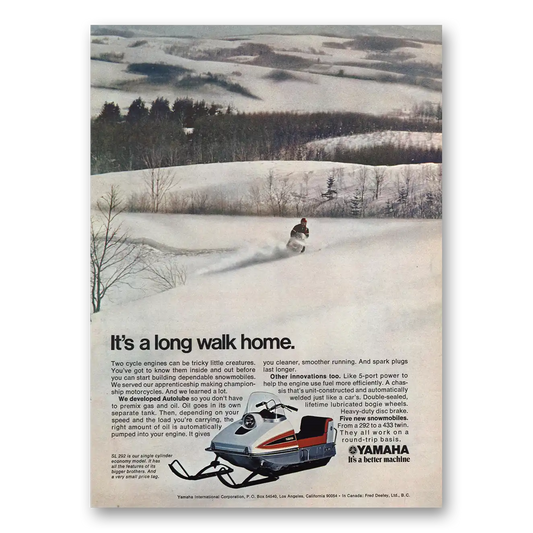 1970 Yamaha Snowmobile Long Walk Home Vintage Magazine Print Ad