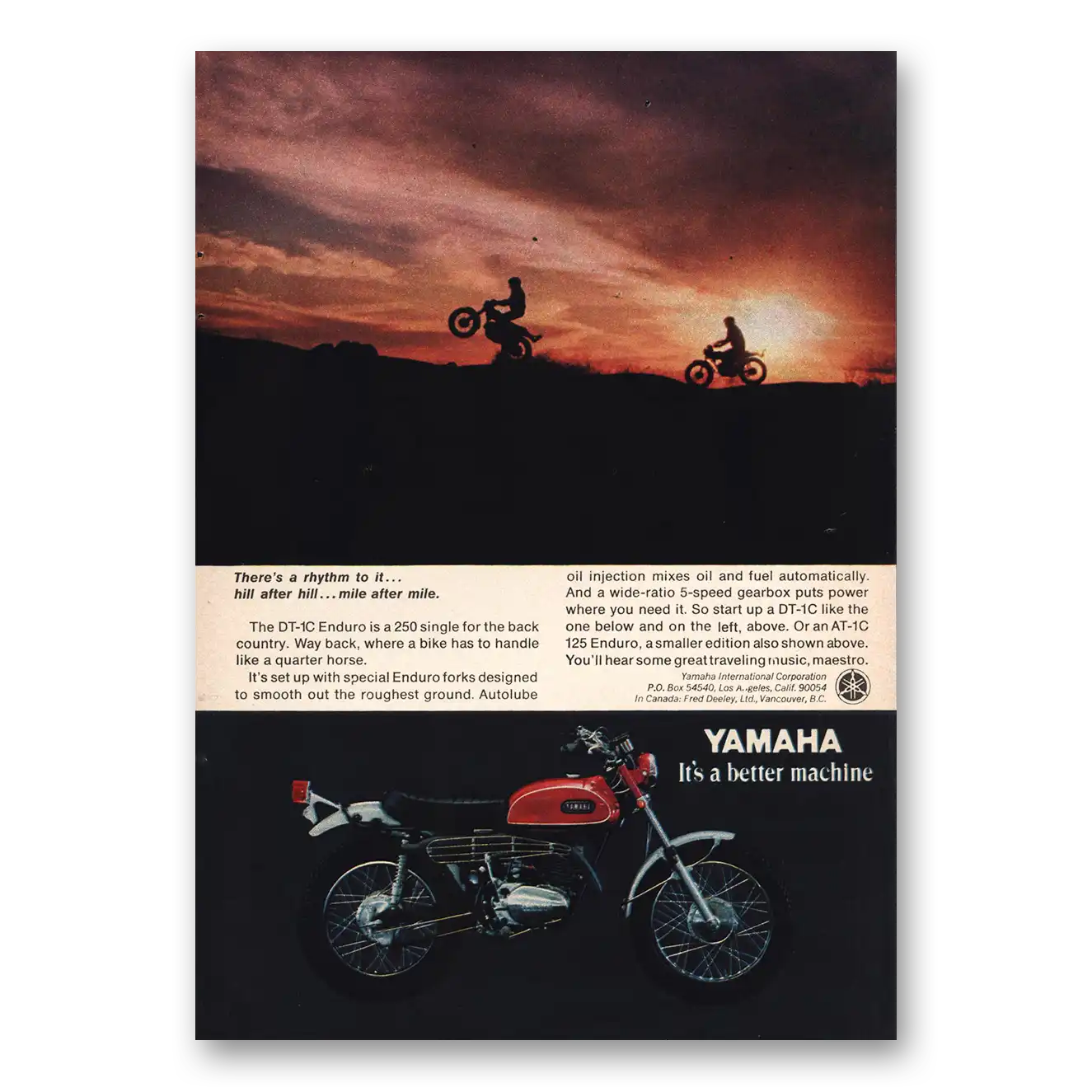 1970 Yamaha Enduro Motorcycle Theres a Rhythm Vintage Magazine Print Ad