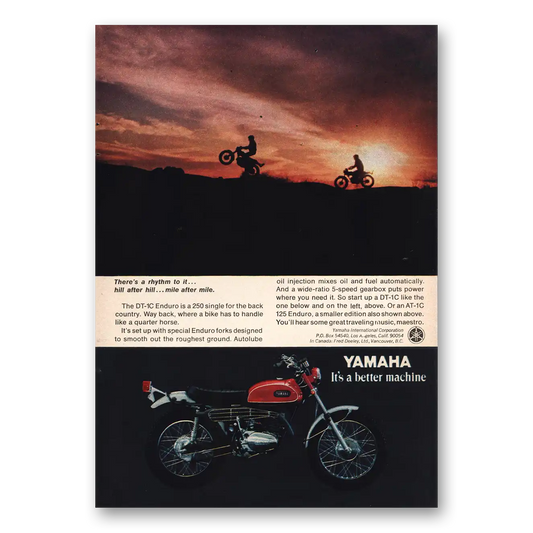 1970 Yamaha Enduro Motorcycle Theres a Rhythm Vintage Magazine Print Ad