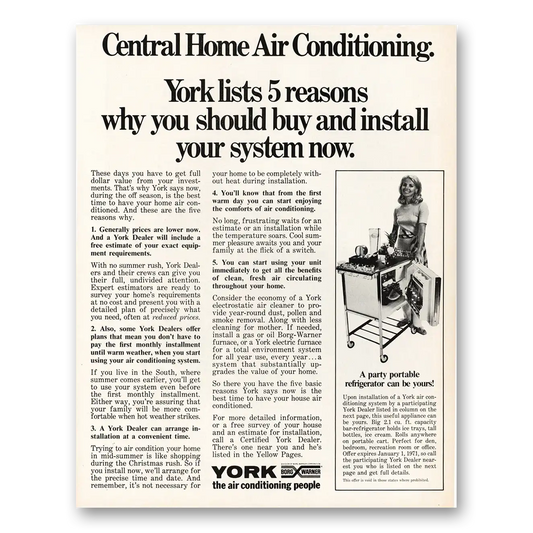 1970 York Air Conditioning Reasons Why You Should Buy Vintage Magazine Print Ad