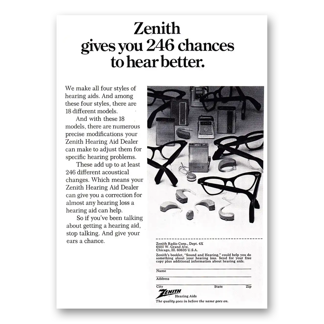 1970 Zenith Hearing Aid Gives You 246 Chances to Hear Better Vintage Magazine Print Ad