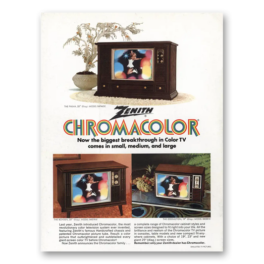 1970 Zenith Television Chromacolor TV Biggest Breakthrough Color TV Vintage Magazine Print Ad