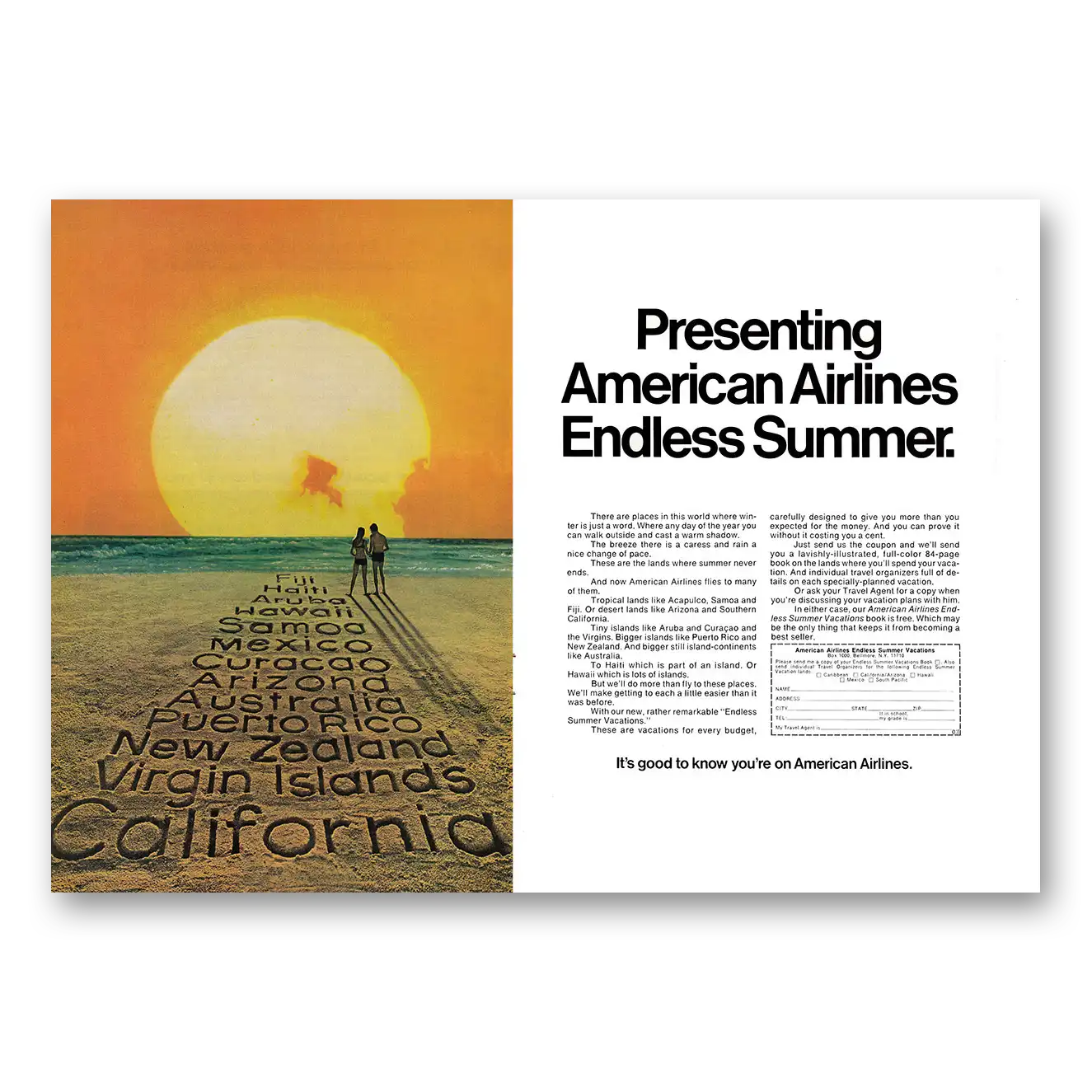 1971 American Airlines Endless Summer There Are Places Vintage Magazine Print Ad