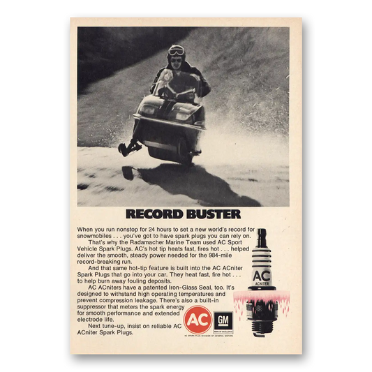 1971 AC Spark Plugs Record Buster Vintage Magazine Print Ad