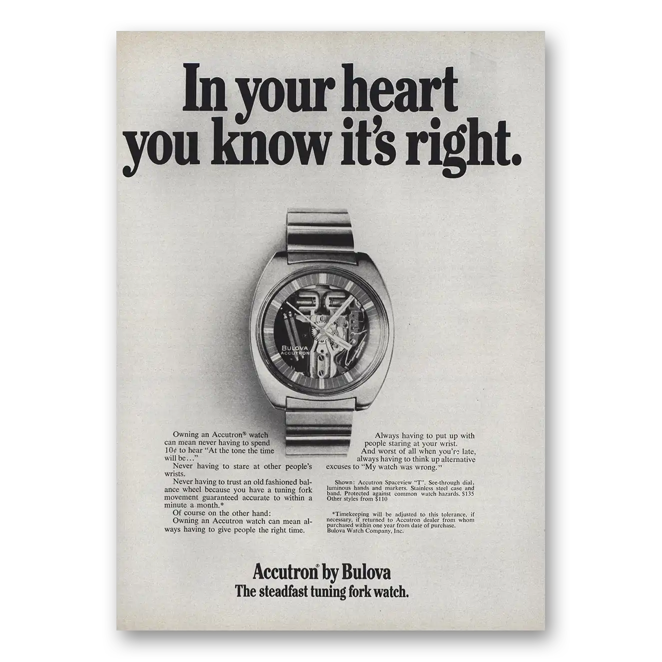 1971 Accutron Watch Your Heart You Know Its Right Vintage Magazine Print Ad