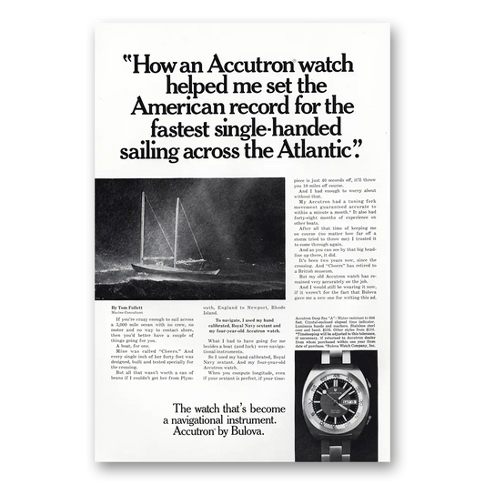 1971 Accutron Watch Fastest Single Handed Sailing Vintage Magazine Print Ad