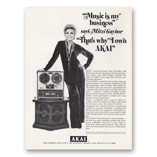 1971 Akai Stereo Tape Deck Music Is My Business Mitzi Gaynor Vintage Magazine Print Ad