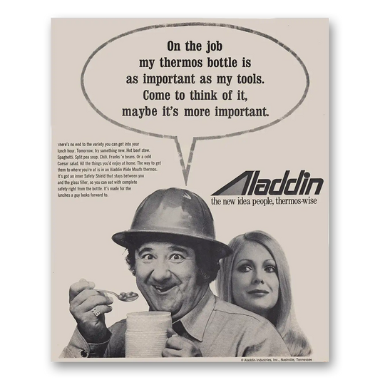 1971 Aladdin Thermos Bottle On the Job Vintage Magazine Print Ad