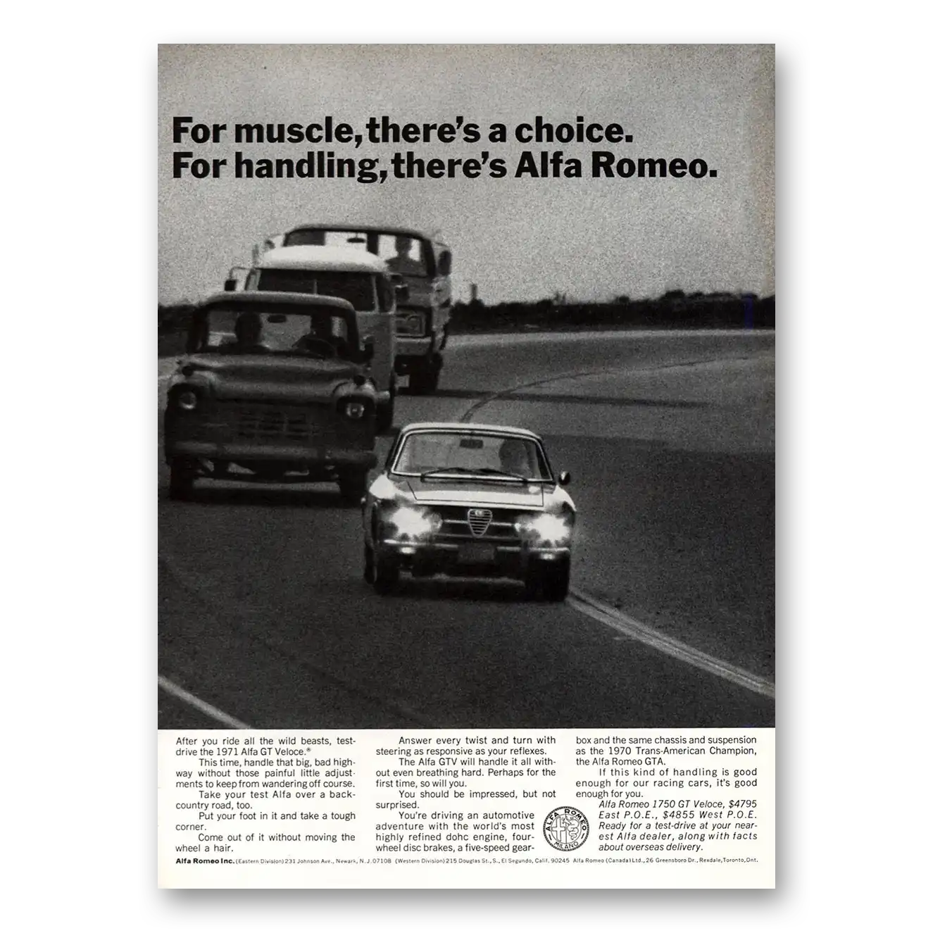 1971 Alfa Romeo GTV For Muscle Theres a Choice Vintage Magazine Print Ad