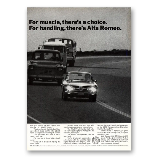 1971 Alfa Romeo GTV For Muscle Theres a Choice Vintage Magazine Print Ad