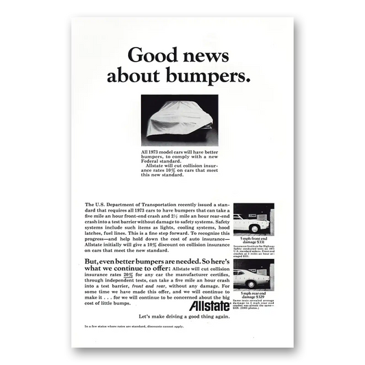 1971 Allstate Insurance Good News About Bumpers Vintage Magazine Print Ad