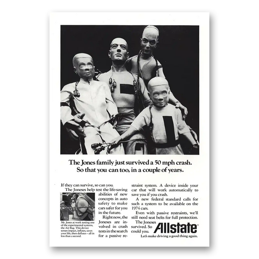 1971 Allstate Insurance Jones Family Survived a 50 mph Crash Vintage Magazine Print Ad