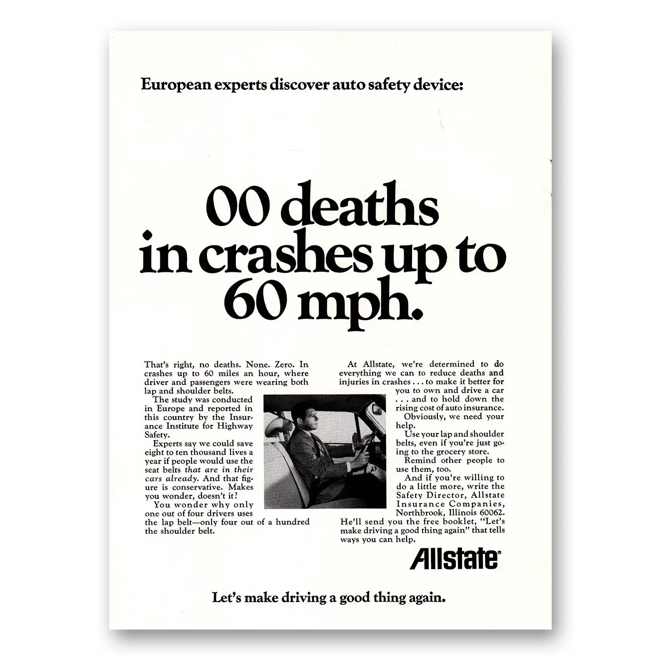 1971 Allstate Insurance 00 Deaths in Crashes Vintage Magazine Print Ad