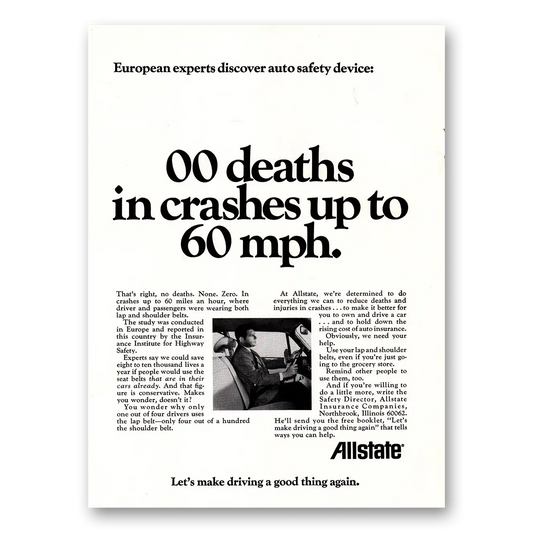 1971 Allstate Insurance 00 Deaths in Crashes Vintage Magazine Print Ad