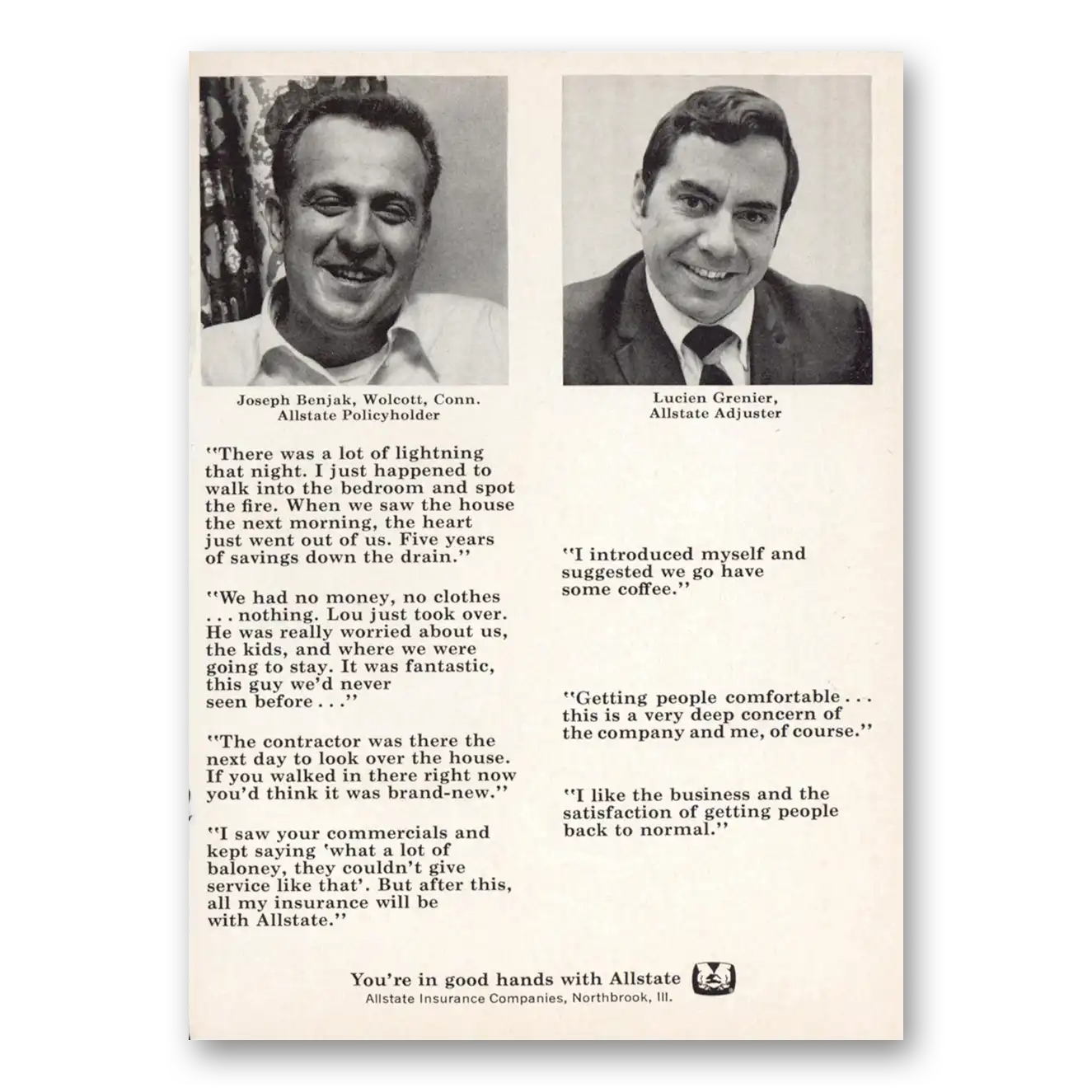 1971 Allstate Insurance Joseph Benjak and Lucien Grenier Vintage Magazine Print Ad