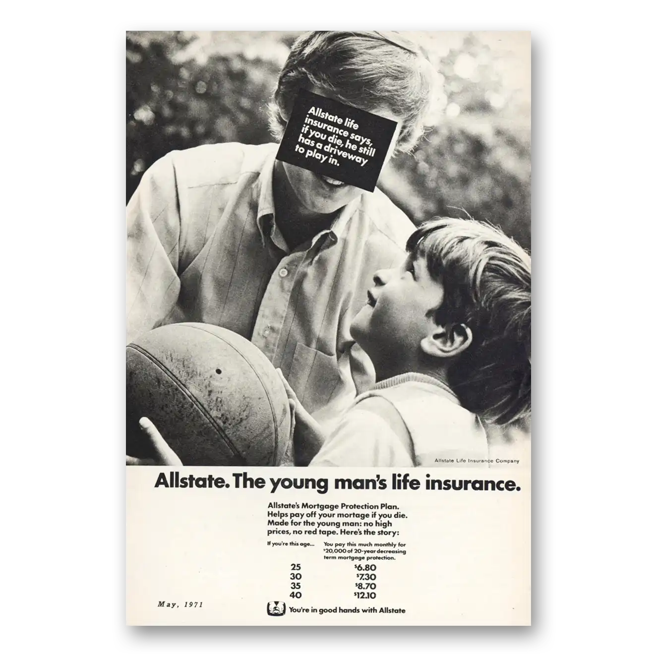 1971 Allstate Insurance You Die He Still Has a Driveway To Play In Vintage Magazine Print Ad