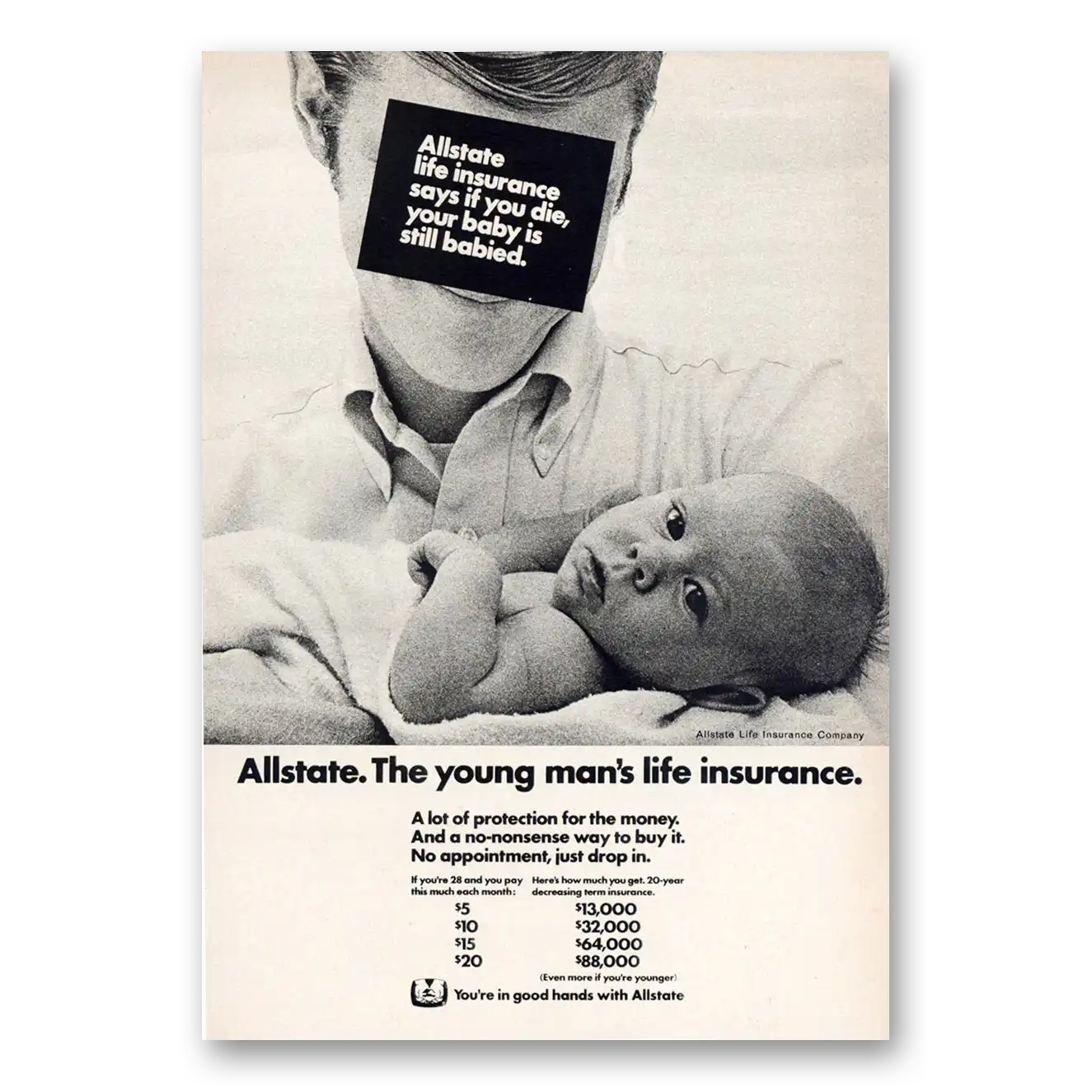 1971 Allstate Insurance You Die Your Baby Is Still Babied Vintage Magazine Print Ad