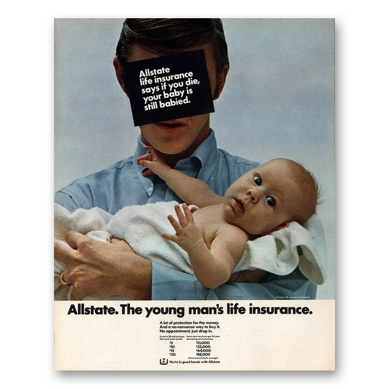 1971 Allstate Insurance You Die Your Baby Is Still Babied Vintage Magazine Print Ad