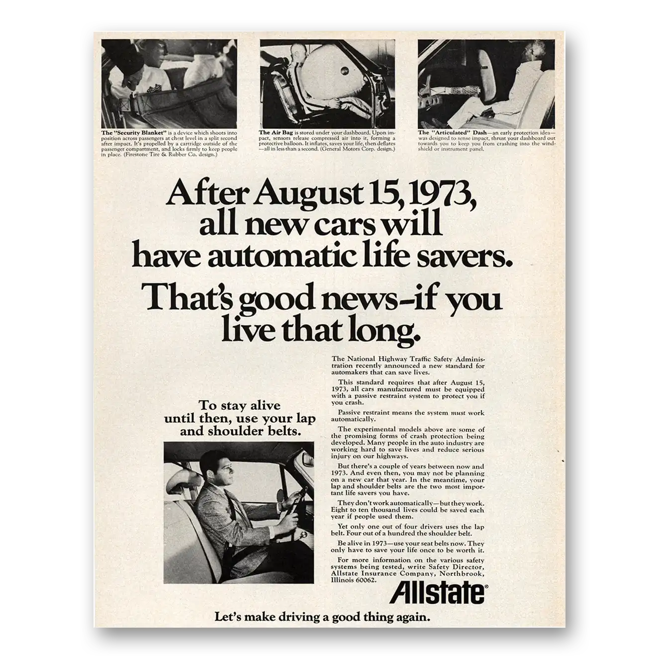 1971 Allstate Insurance August 15 Automatic Life Savers Vintage Magazine Print Ad