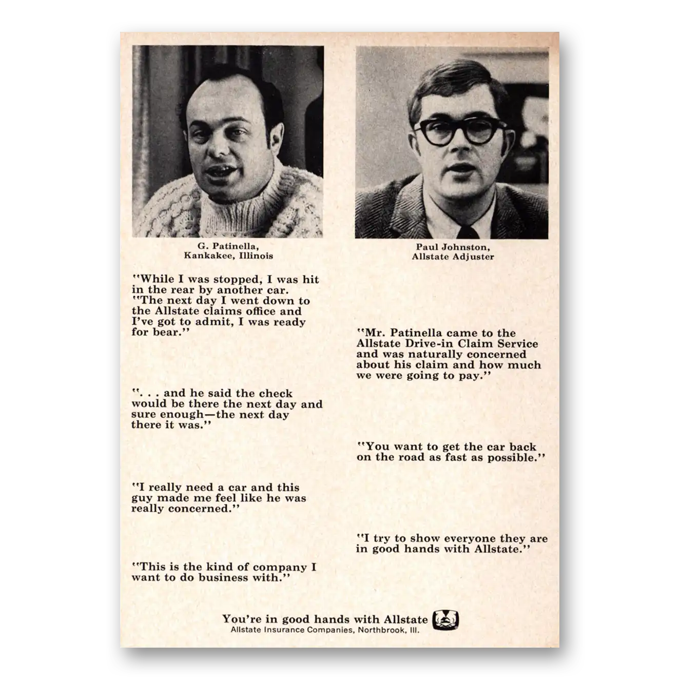 1971 Allstate Insurance G Patinella and Paul Johnston Vintage Magazine Print Ad