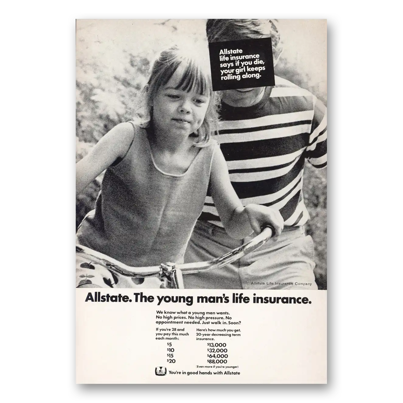 1971 Allstate Insurance You Die Your Girl Keeps Rolling Along Vintage Magazine Print Ad