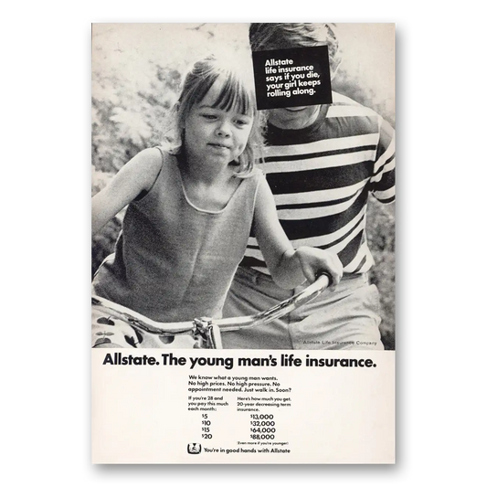 1971 Allstate Insurance You Die Your Girl Keeps Rolling Along Vintage Magazine Print Ad