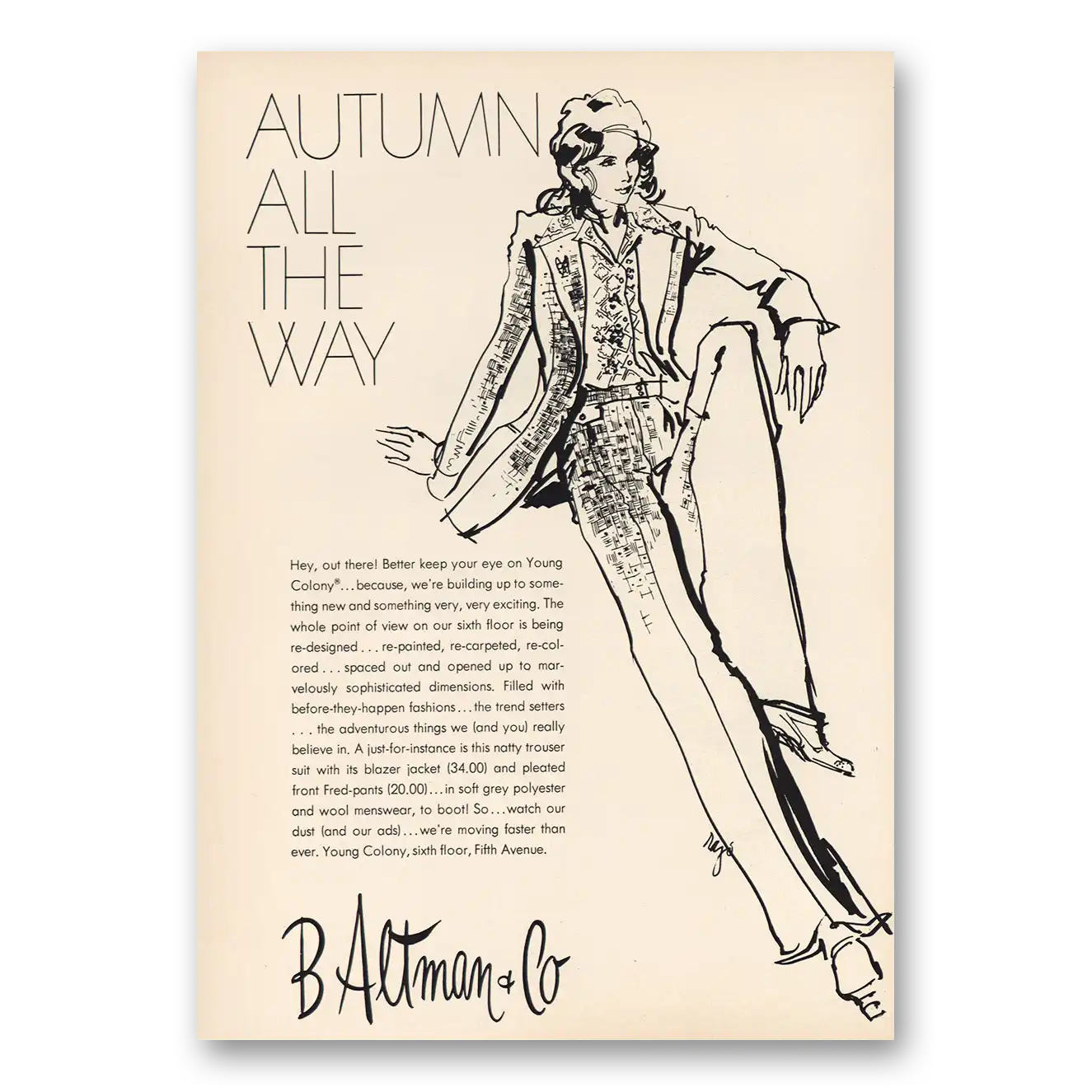 1971 B Altman Autumn All the Way Vintage Magazine Print Ad