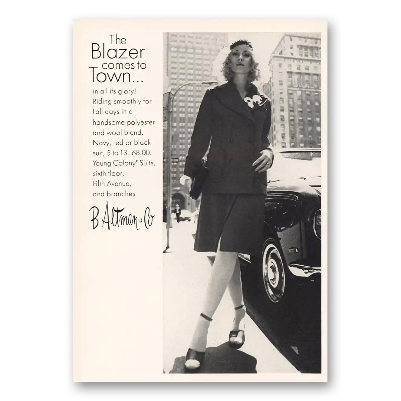 1971 B Altman Blazer Comes to Town Vintage Magazine Print Ad