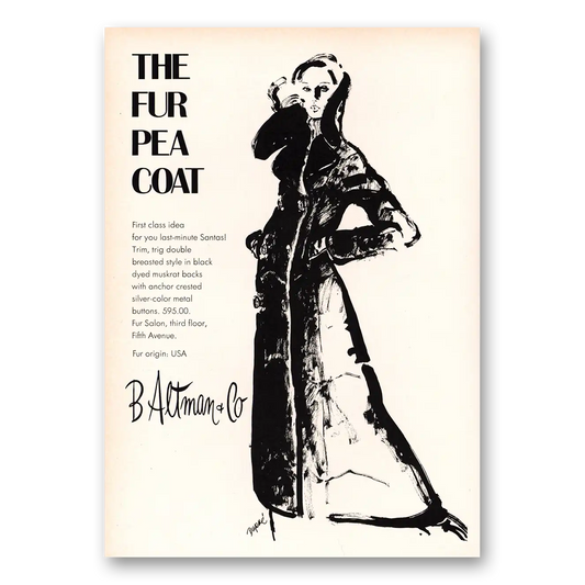 1971 B Altman Fur Pea Coat Vintage Magazine Print Ad