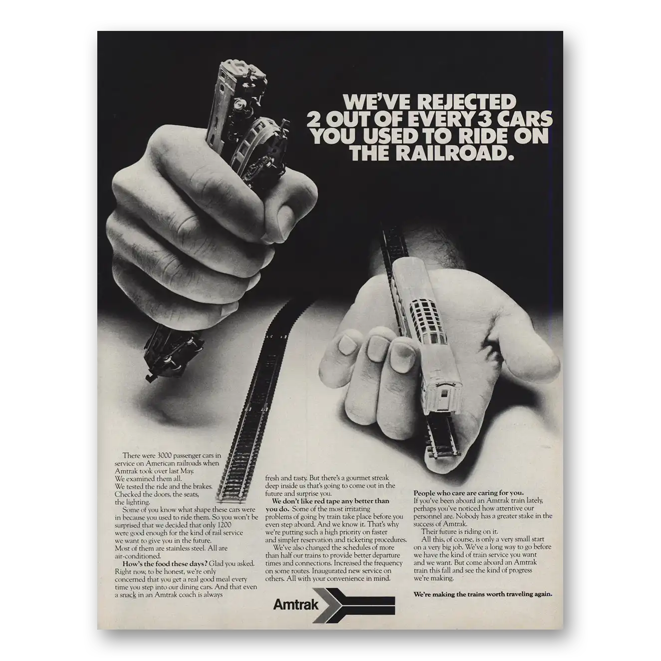 1971 Amtrak Rejected 2 Out of Every 3 Cars Vintage Magazine Print Ad