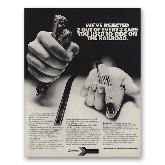 1971 Amtrak Rejected 2 Out of Every 3 Cars Vintage Magazine Print Ad