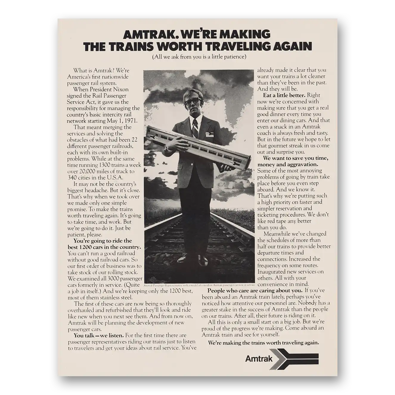 1971 Amtrak Making Trains Worth Traveling Again Vintage Magazine Print Ad