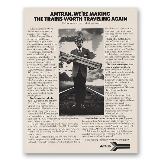 1971 Amtrak Making Trains Worth Traveling Again Vintage Magazine Print Ad