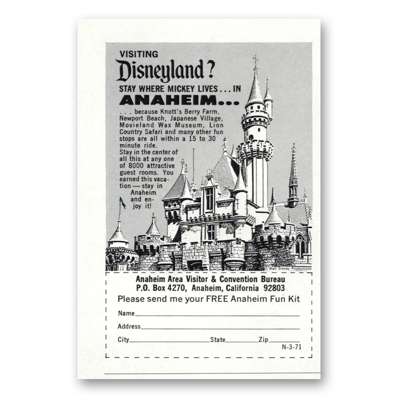 1971 Anaheim California Visiting Disneyland Vintage Magazine Print Ad