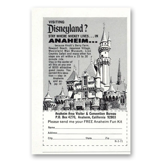 1971 Anaheim California Visiting Disneyland Vintage Magazine Print Ad