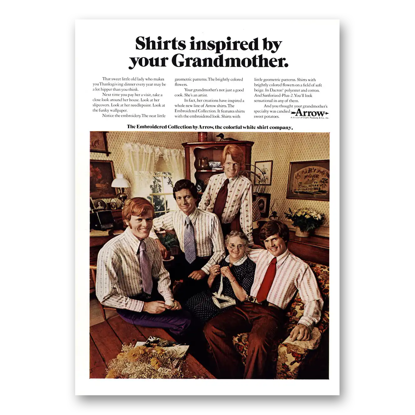 1971 Arrow Shirts Inspired By Your Grandmother Vintage Magazine Print Ad