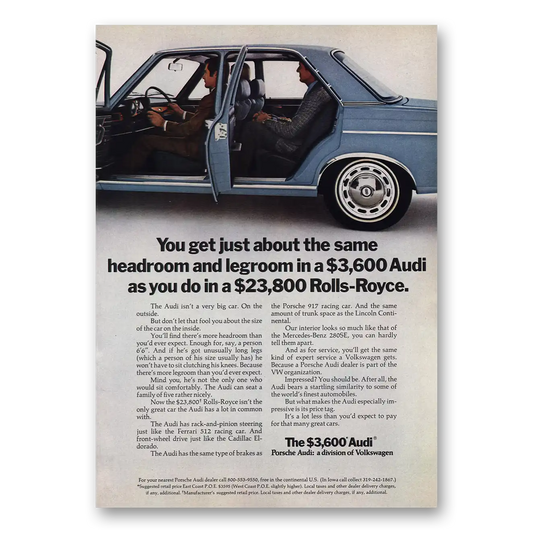 1971 Audi Headroom and Legroom Vintage Magazine Print Ad