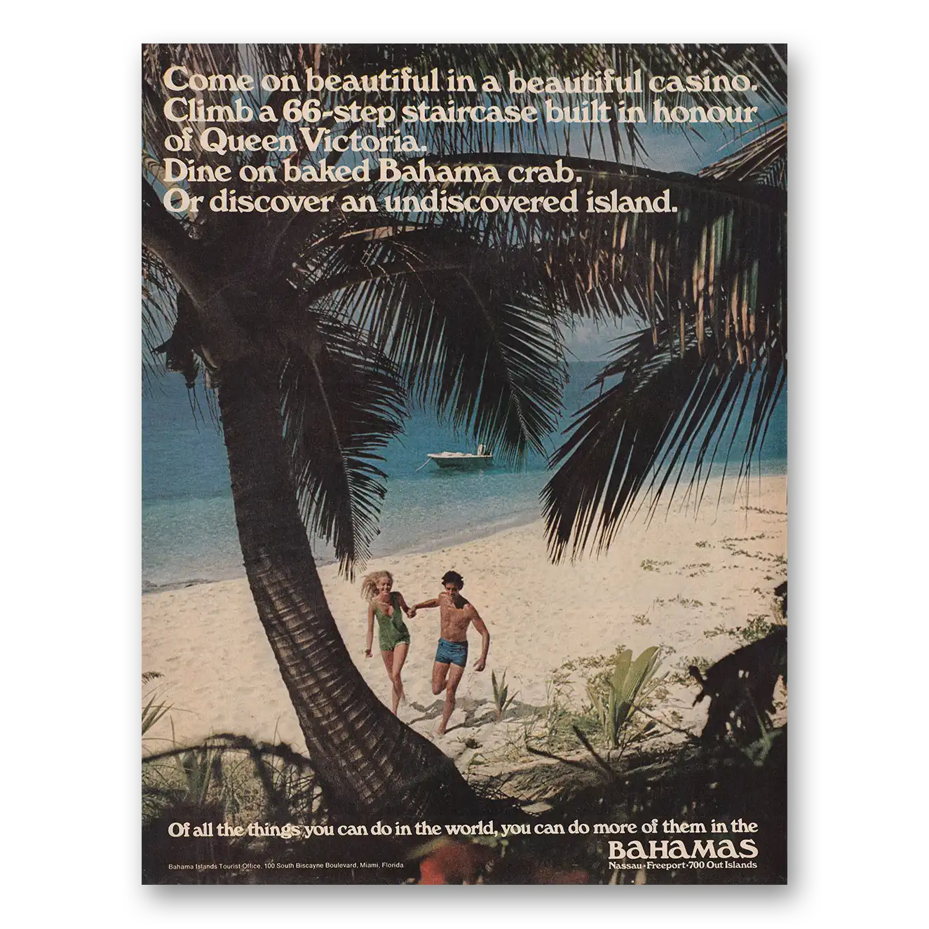 1971 Bahamas Come On Beautiful In a Beautiful Casino Vintage Magazine Print Ad