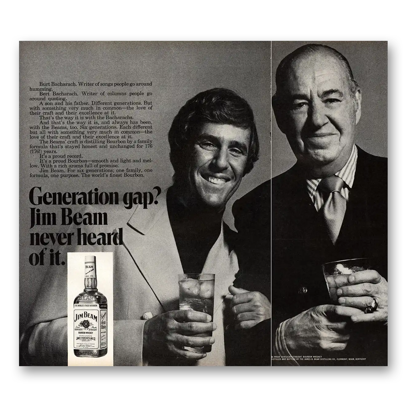 1971 Jim Beam Burt Bacharach and Father Vintage Magazine Print Ad