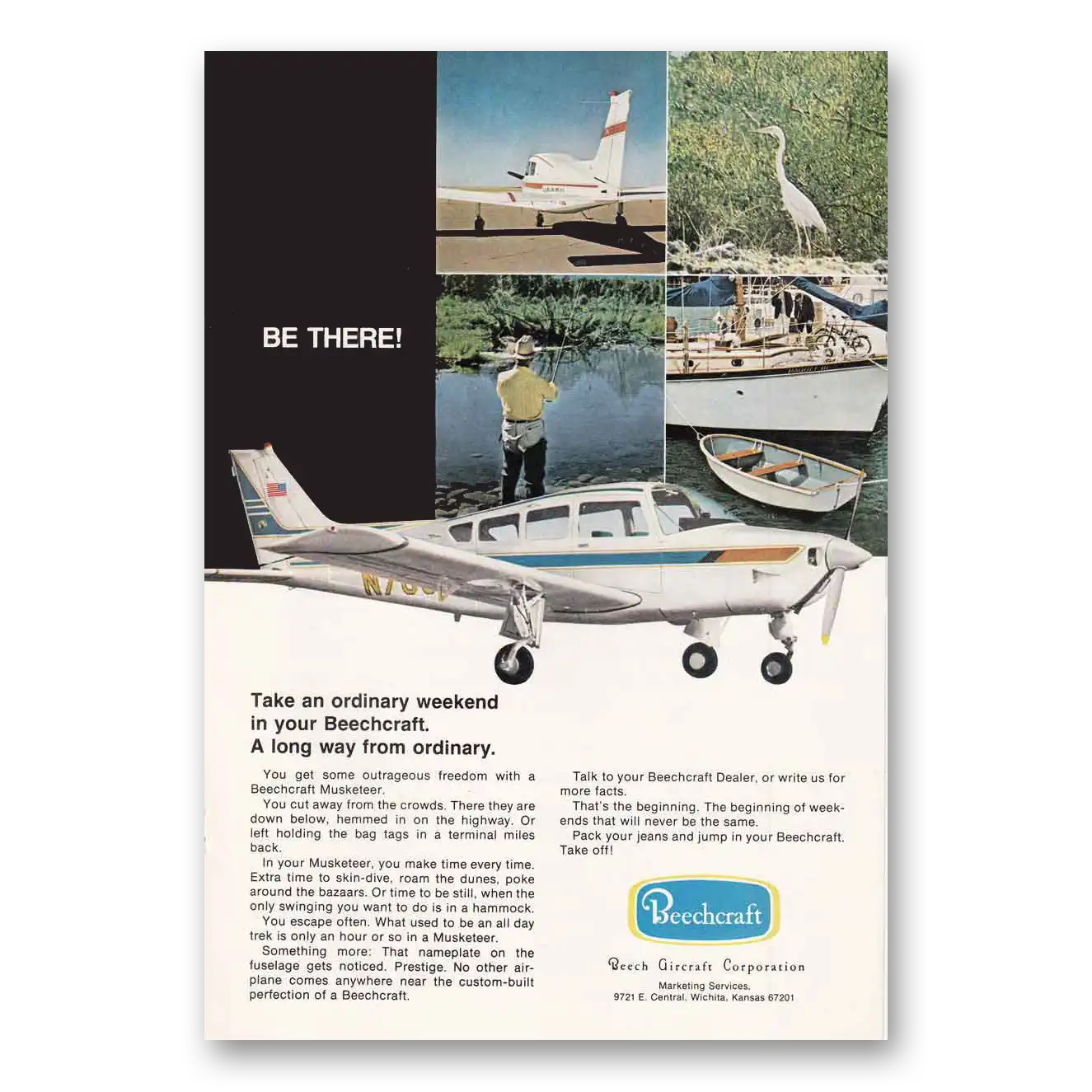 1971 Beechcraft Muskateer Be There Ordinary Weekend Vintage Magazine Print Ad