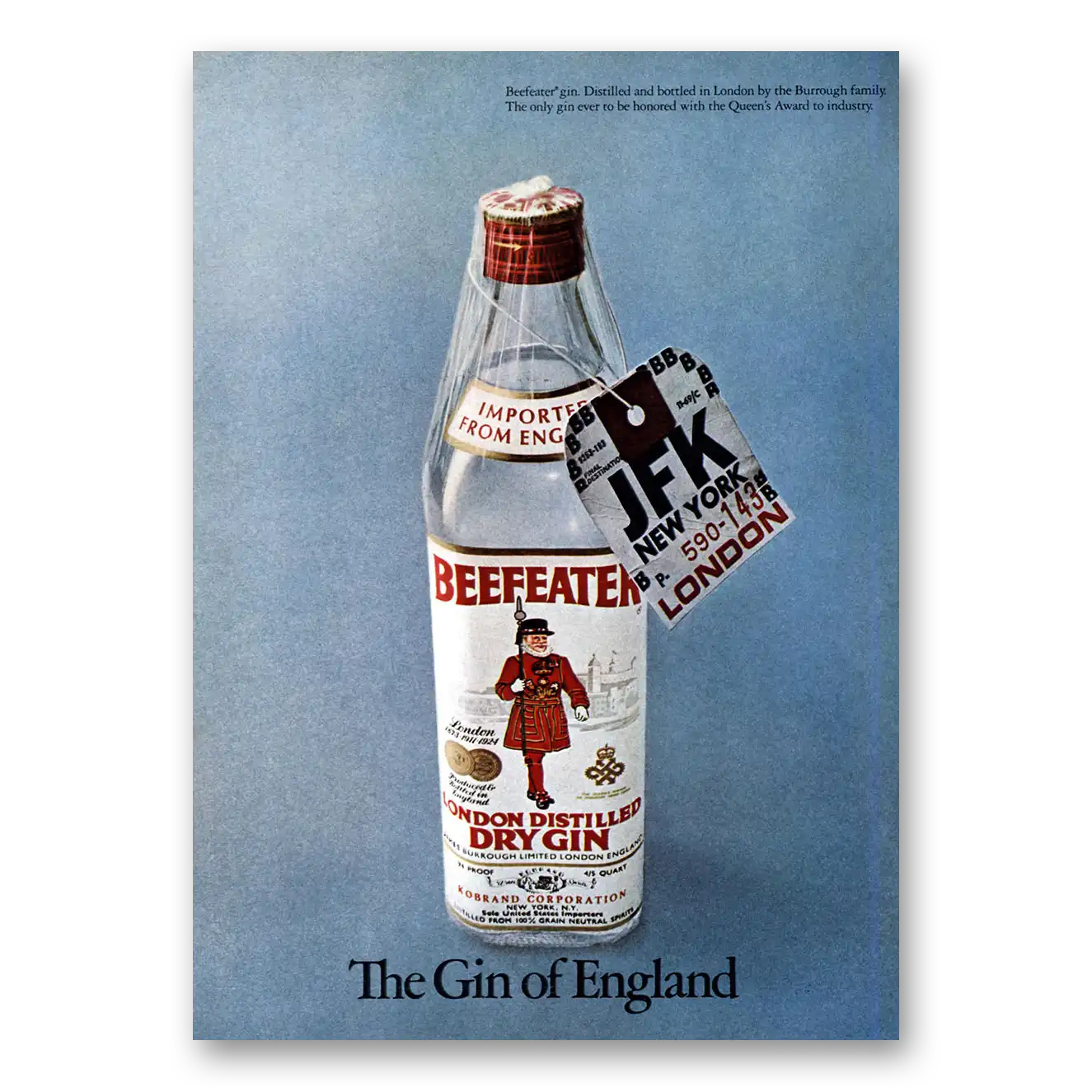 1971 Beefeater Luggage Tag JFK London Vintage Magazine Print Ad