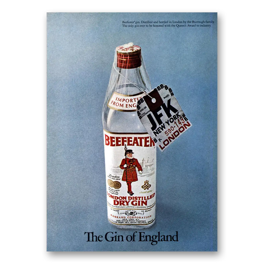 1971 Beefeater Luggage Tag JFK London Vintage Magazine Print Ad