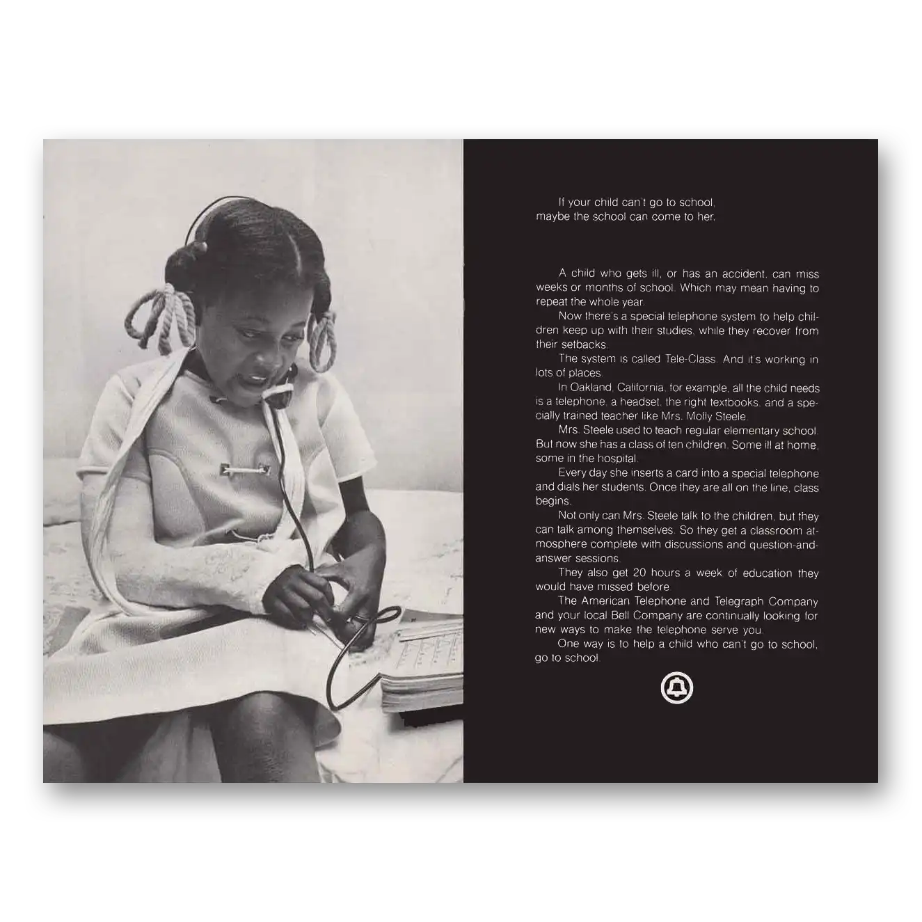 1971 Bell Telephone Bell American Telephone Child Can't Go to School Vintage Magazine Print Ad