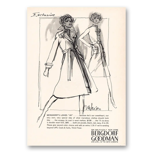 1971 Bergdorf Goodman Bergdorfs Loves Jo Vintage Magazine Print Ad