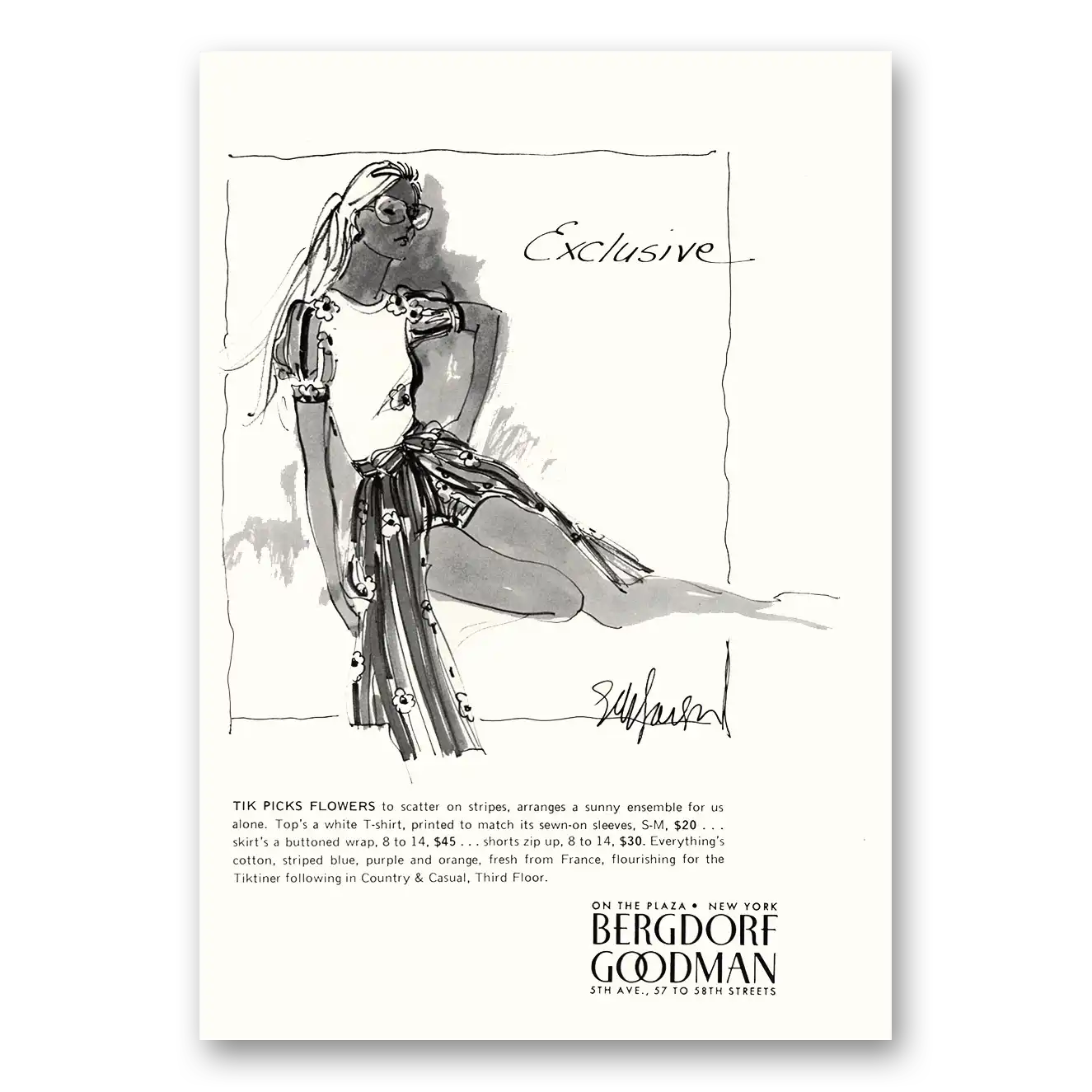 1971 Bergdorf Goodman Tik Picks Flowers Vintage Magazine Print Ad