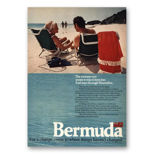 1971 Bermuda Summer Sun Seems to Like It Here Vintage Magazine Print Ad