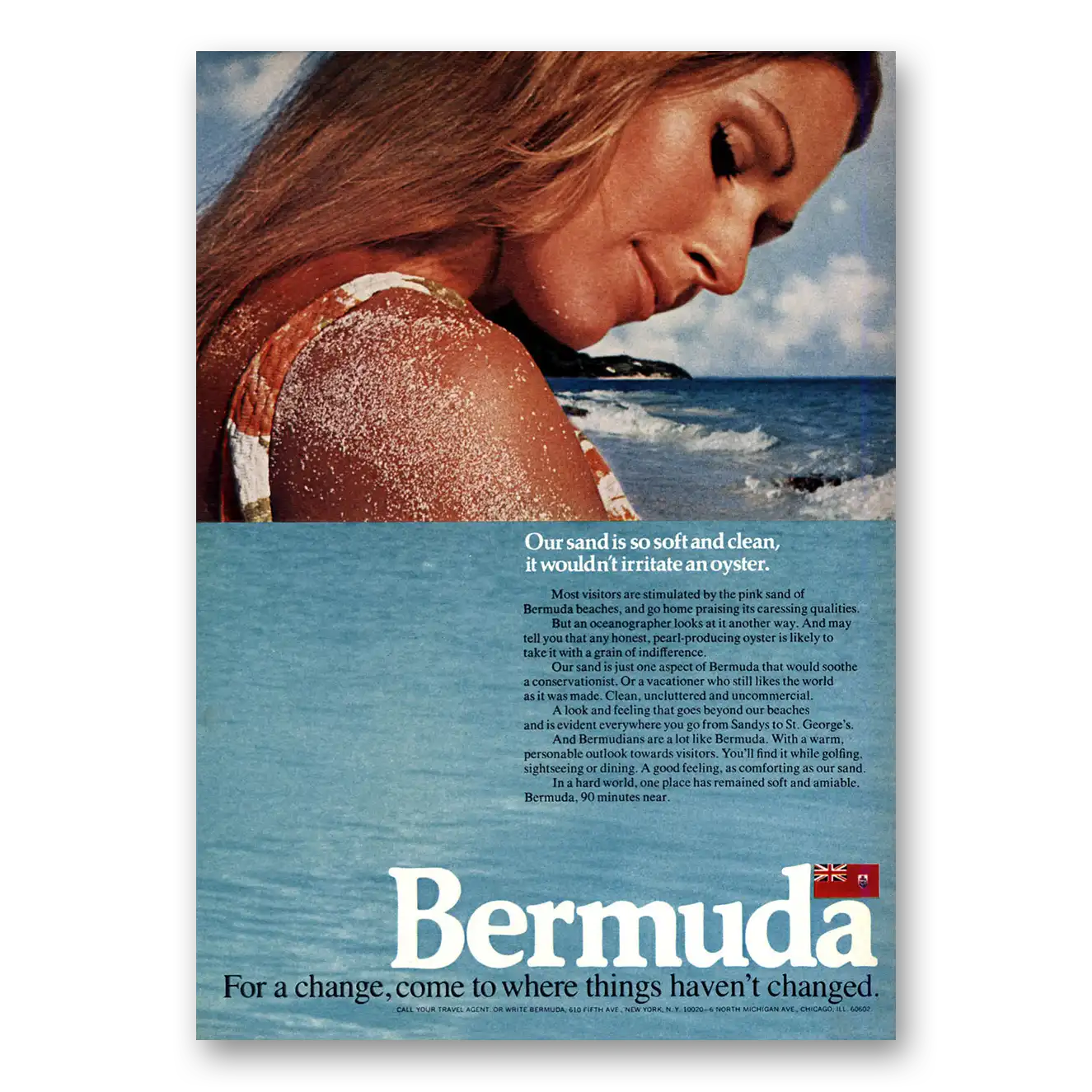 1971 Bermuda Our Sand Is So Soft and Clean Vintage Magazine Print Ad