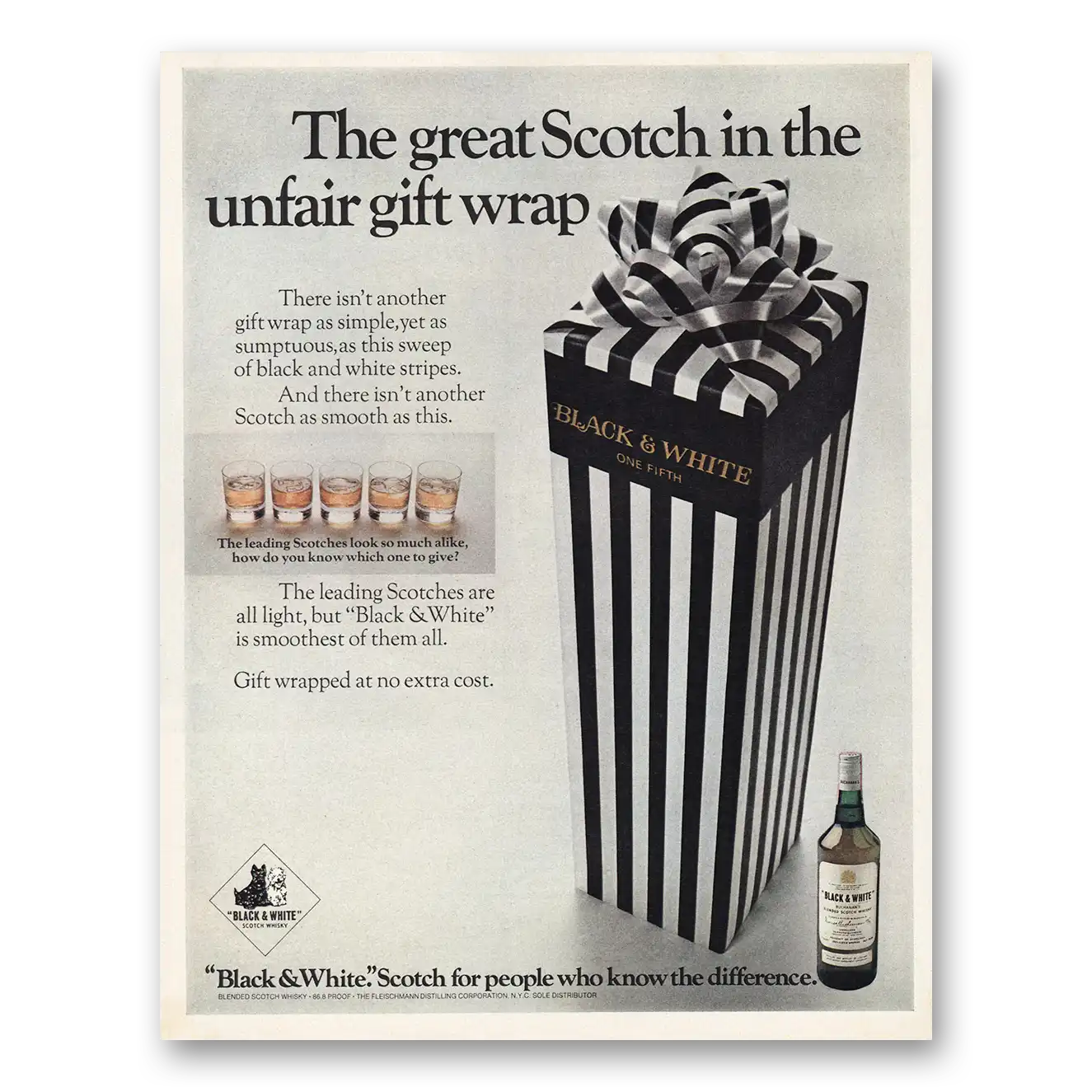 1970 Black and White Scotch Unfair Gift Wrap Vintage Magazine Print Ad