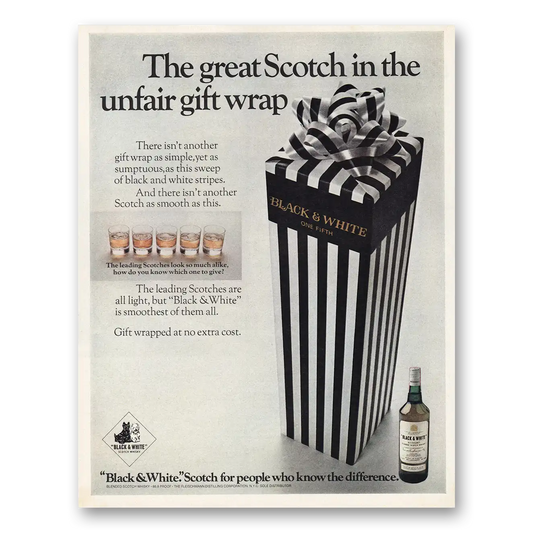 1970 Black and White Scotch Unfair Gift Wrap Vintage Magazine Print Ad